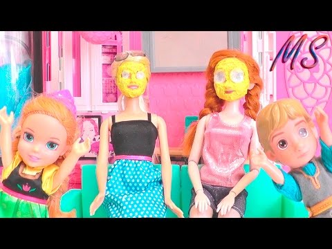 Мультик с куклами Холодное сердце Анна и Барби делают маски для лица  Играем в куклы Барби