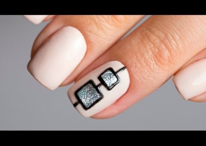 Бежевый маникюр. Дизайн ногтей гель-лак геометрия, жидкие камни. Видео уроки дизайна ногтей