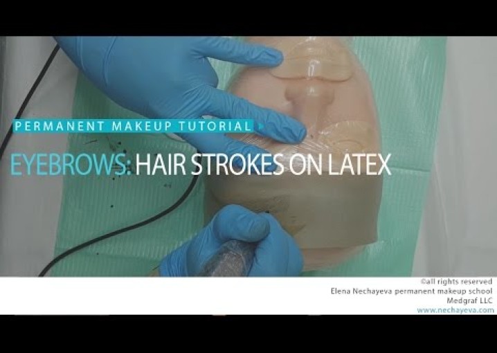 Permanent makeup tutorial: hair strokes on latex / Уроки татуажа: волоски на латексе